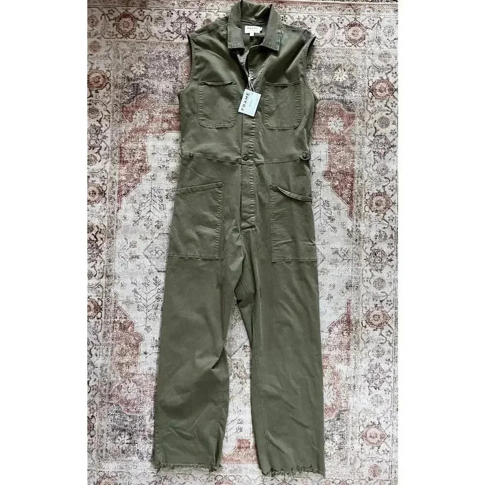 Frame Denim Le Service Sleeveless Wide Leg Green Jumpsuit Womens Size XL NWT - Picture 2 of 13